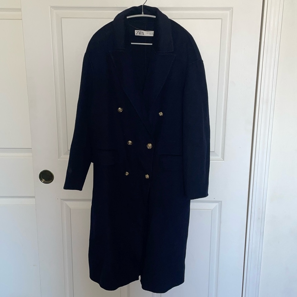 Zara oversized wool blend navy coat